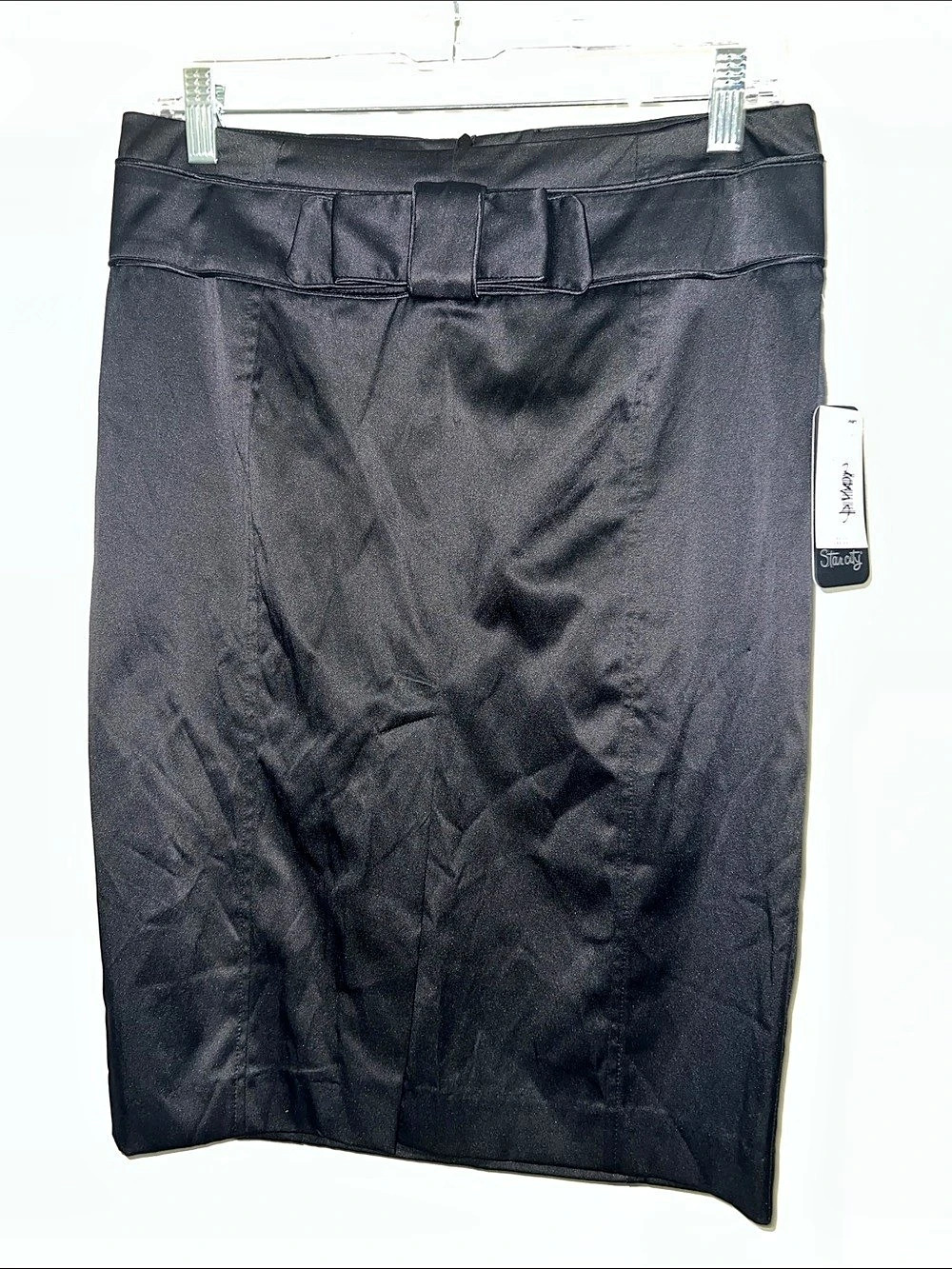 Star City Bow Stretch Satin Skirt Satin Mini Skirt in Black Size 3 NWT